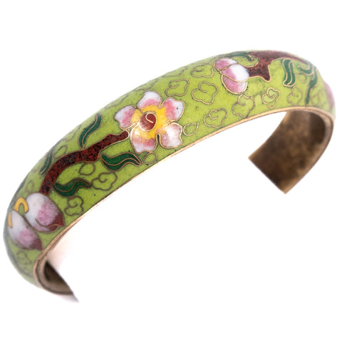 Enamel Bracelet Green with Pink Flowers