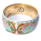 Enamel Bracelet Wide Blossom Brass vintage - Rhinestone Rosie