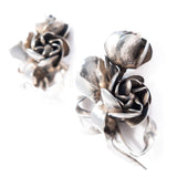 Flower Bow Earrings Sterling Silver vintage - Rhinestone Rosie