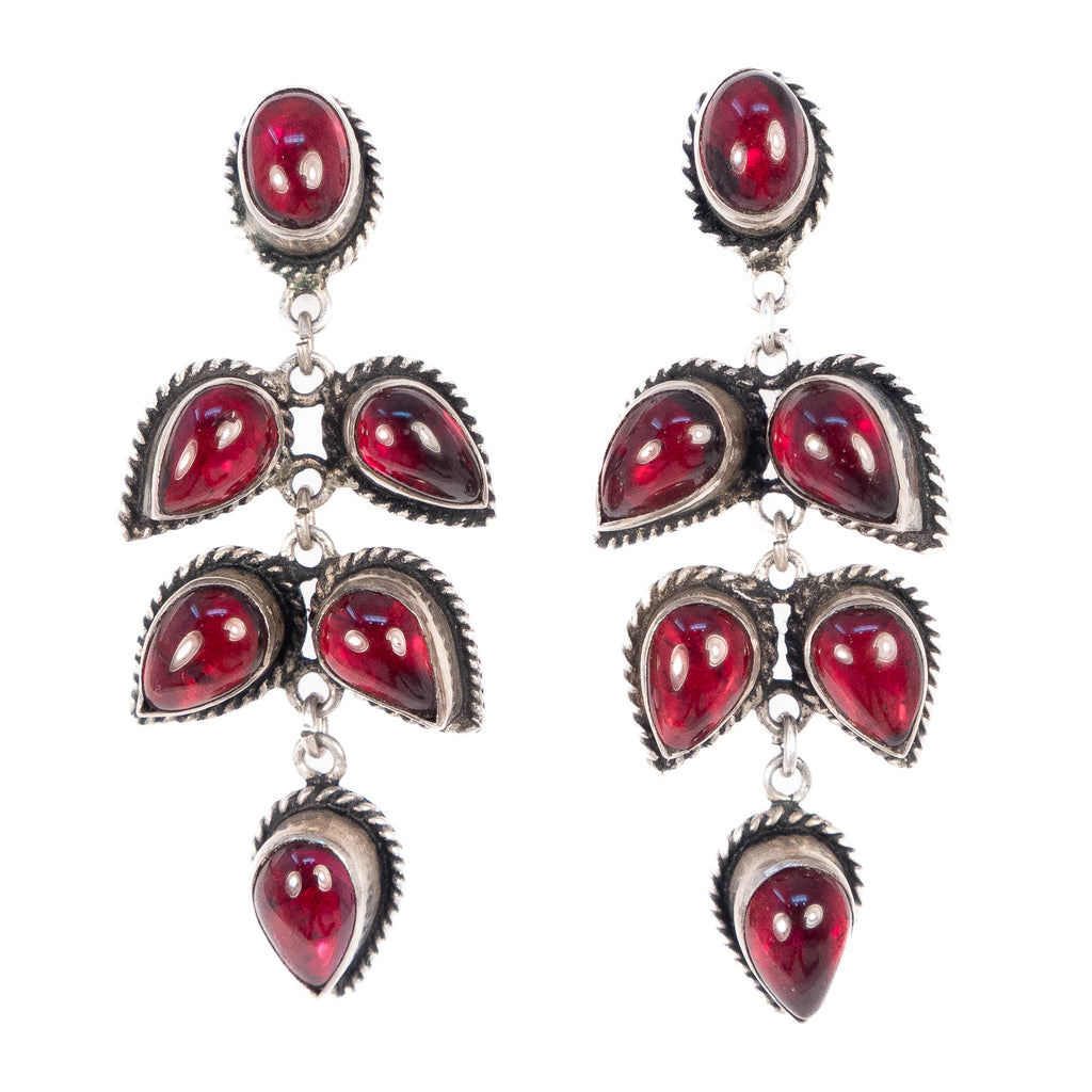 Garnet Dangle Earrings Sterling Silver vintage - Rhinestone Rosie