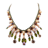 Green Brown Pearl Aurora Borealis Necklace vintage - Rhinestone Rosie
