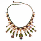 Green Brown Pearl Aurora Borealis Necklace vintage - Rhinestone Rosie