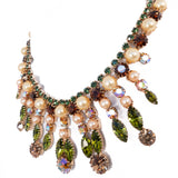 Green Brown Pearl Aurora Borealis Necklace vintage - Rhinestone Rosie