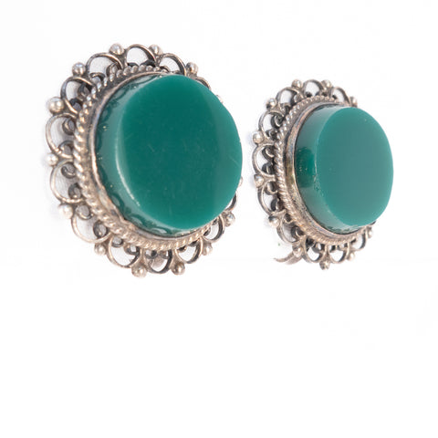 Mexican Green Glass Sterling Earrings