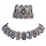 Hammered Metal Necklace and Bracelet Set vintage - Rhinestone Rosie