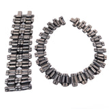 Hammered Metal Necklace and Bracelet Set vintage - Rhinestone Rosie