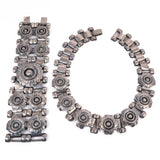 Hammered Metal Necklace and Bracelet Set vintage - Rhinestone Rosie