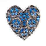 Blue Rhinestone Heart Filigree Brooch vintage - Rhinestone Rosie