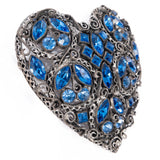 Blue Rhinestone Heart Filigree Brooch vintage - Rhinestone Rosie