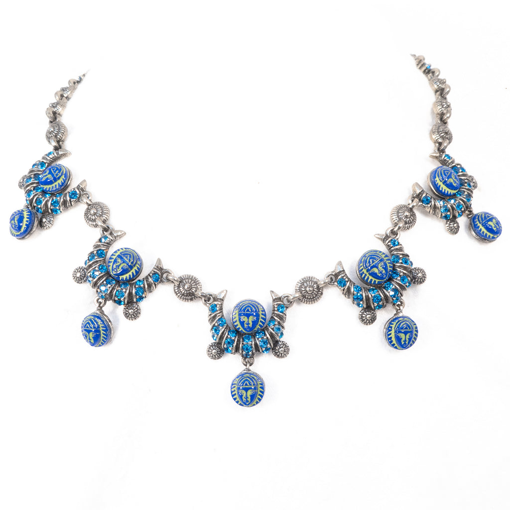 Hollycraft Blue Rhinestone Egyptian Necklace vintage - Rhinestone Rosie