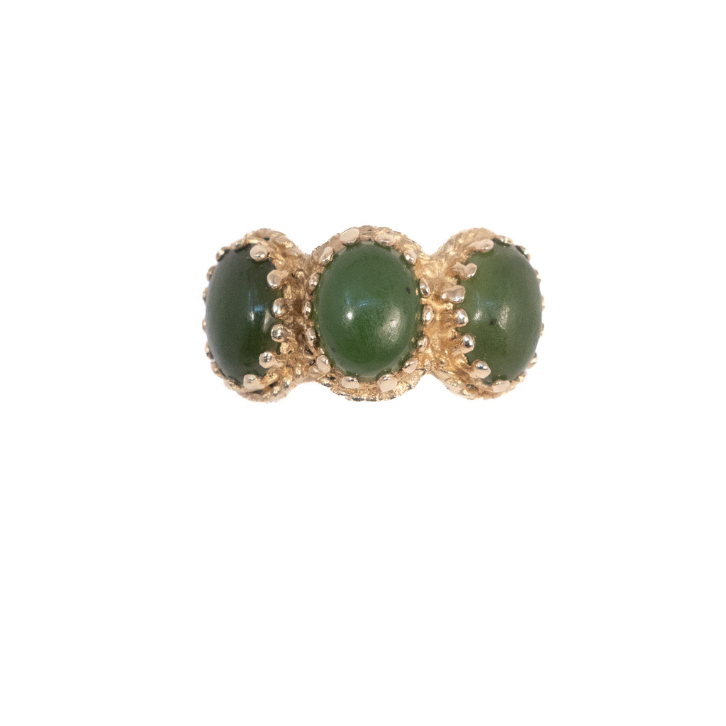 Jade Three Stone Ring 14kt ROMANY by Stern and Stern vintage - Rhinestone Rosie
