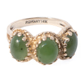Jade Three Stone Ring 14kt ROMANY by Stern and Stern vintage - Rhinestone Rosie