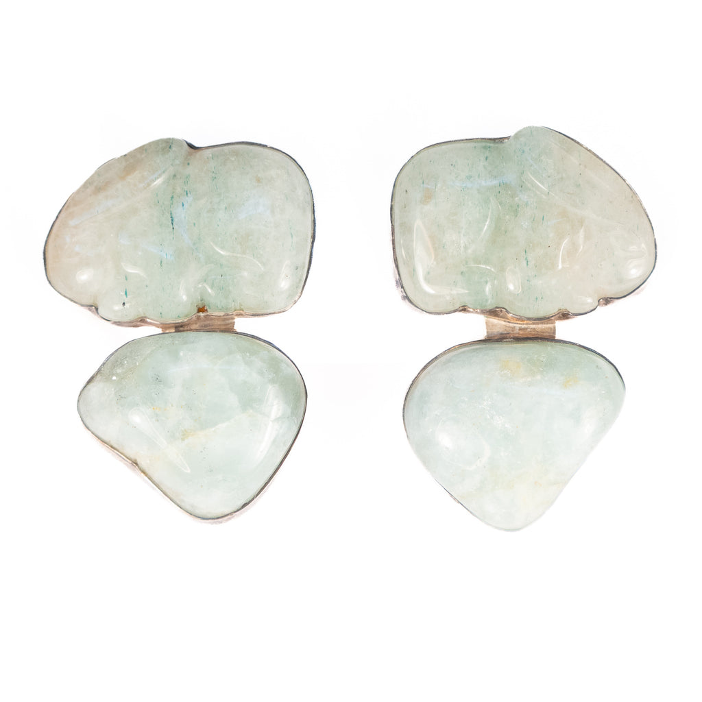 Carved Rabbit Earrings Aquamarine by Rebecca Collins - Rhinestone Rosie
