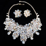 Juliana Aurora Borealis Rhinestone and Pearl Large Necklace and Earrings Set vintage - Rhinestone Rosie