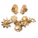 Juliana Blue Flower Brooch and Earring Set vintage - Rhinestone Rosie