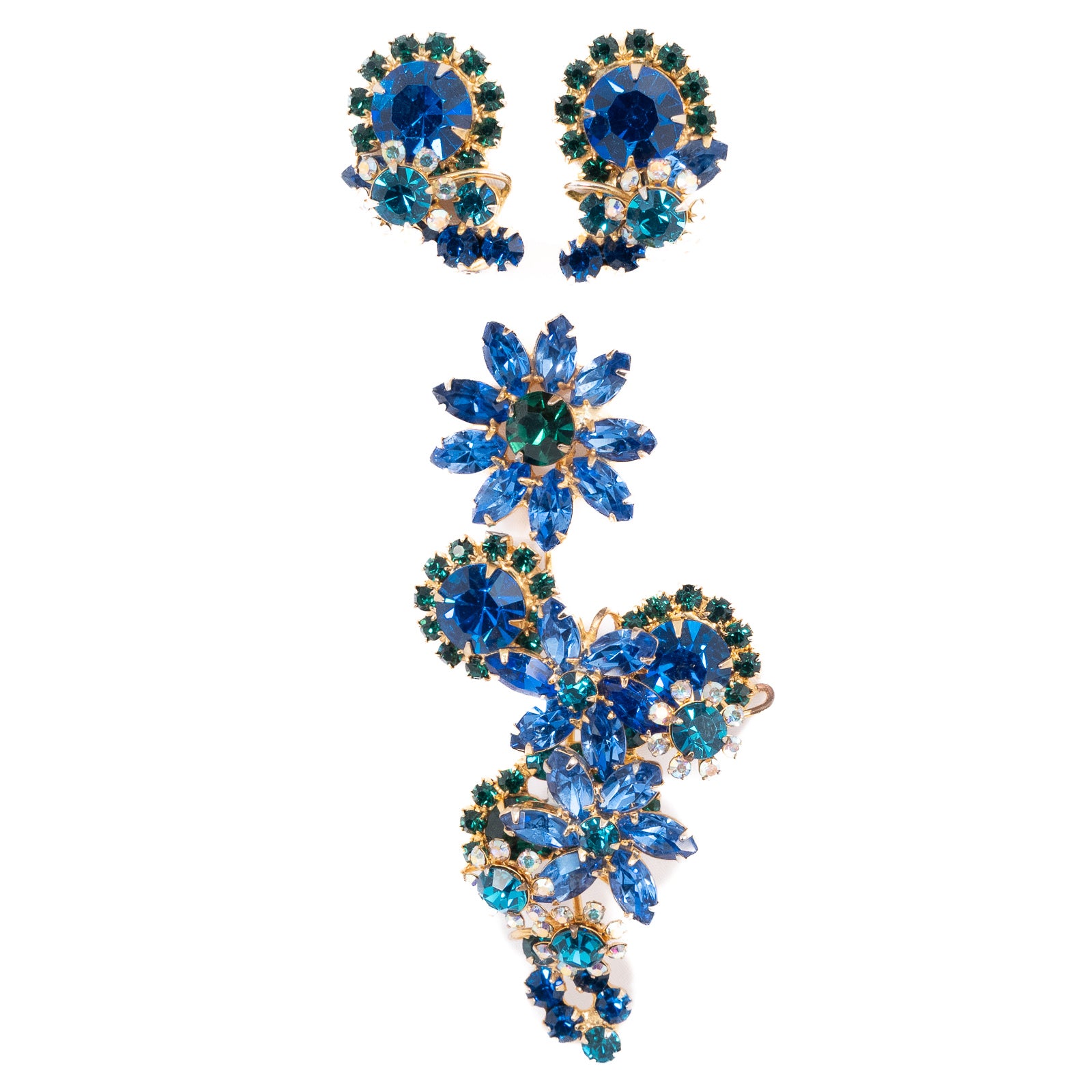 Juliana Set Roses Juliana Blue Flower Brooch and Earring Set – Rhinestone Rosie