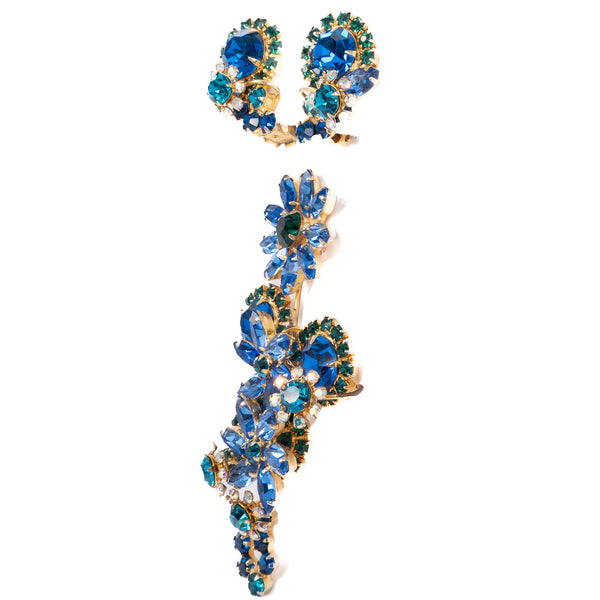 Juliana Blue Flower Brooch and Earring Set – Rhinestone Rosie