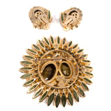 Juliana Green Striped Givre Glass Brooch and Earrings Set vintage - Rhinestone Rosie