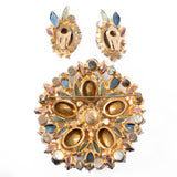 Juliana Watermelon Brooch and Earring Set vintage - Rhinestone Rosie