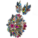Juliana Watermelon Brooch and Earring Set vintage - Rhinestone Rosie