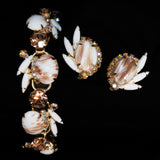 Juliana Gold/Copper Fluss Milk Glass Bracelet and Earrings Set vintage - Rhinestone Rosie