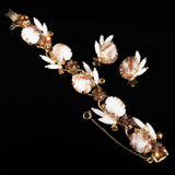Juliana Gold/Copper Fluss Milk Glass Bracelet and Earrings Set vintage - Rhinestone Rosie