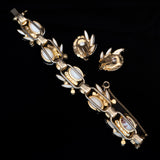 Juliana Gold/Copper Fluss Milk Glass Bracelet and Earrings Set vintage - Rhinestone Rosie