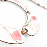 Pink and White Fused Glass Copper Necklace by K. Denning vintage  - Rhinestone Rosie