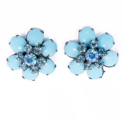 Turquoise Glass Flower Earrings by Kramer
