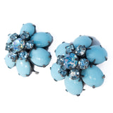 Kramer Turquoise Glass Flower Earrings vintage - Rhinestone Rosie