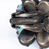 Kramer Turquoise Glass Flower Earrings vintage - Rhinestone Rosie