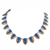 Lapis Glass and Brass Filigree Link Necklace vintage - Rhinestone Rosie