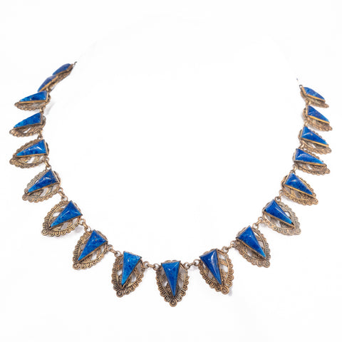 Lapis Glass and Brass Necklace