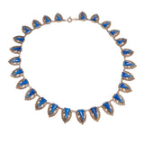 Lapis Glass and Brass Filigree Link Necklace vintage - Rhinestone Rosie
