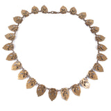 Lapis Glass and Brass Filigree Link Necklace vintage - Rhinestone Rosie