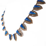 Lapis Glass and Brass Filigree Link Necklace vintage - Rhinestone Rosie