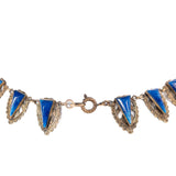 Lapis Glass and Brass Filigree Link Necklace vintage - Rhinestone Rosie