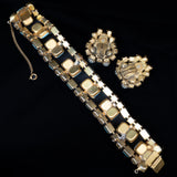 Turquoise Glass Lavender Rhinestone and Pearl Bracelet and Earrings Set vintage - Rhinestone Rosie