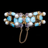 Turquoise Glass Lavender Rhinestone and Pearl Bracelet and Earrings Set vintage - Rhinestone Rosie