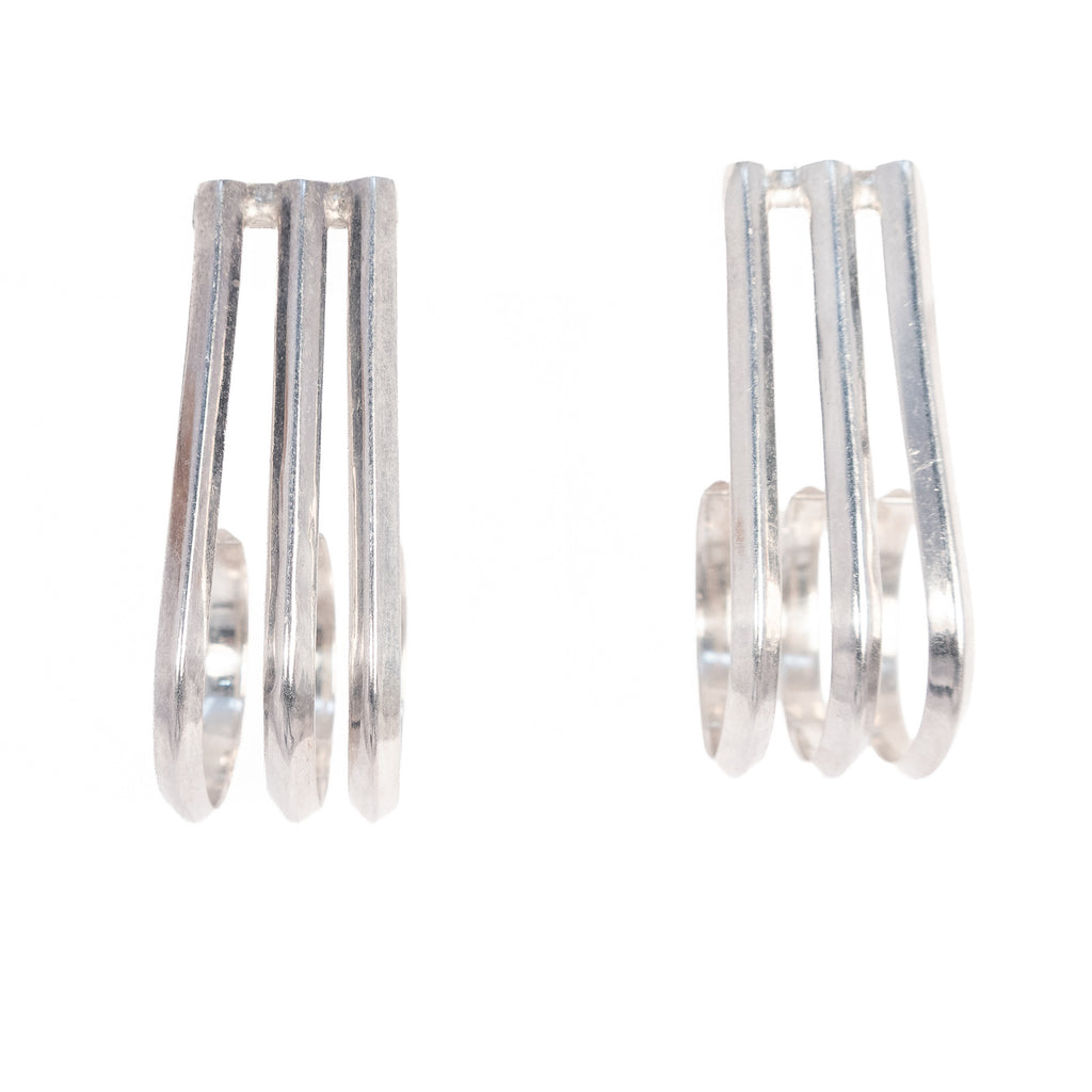 Sterling Silver Triple Row Open Hoop Earrings Mexico vintage - Rhinestone Rosie