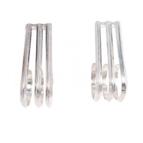 Sterling Silver Triple Row Open Hoop Earrings