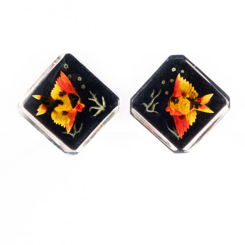 Lucite Reverse Carved Fish Earrings