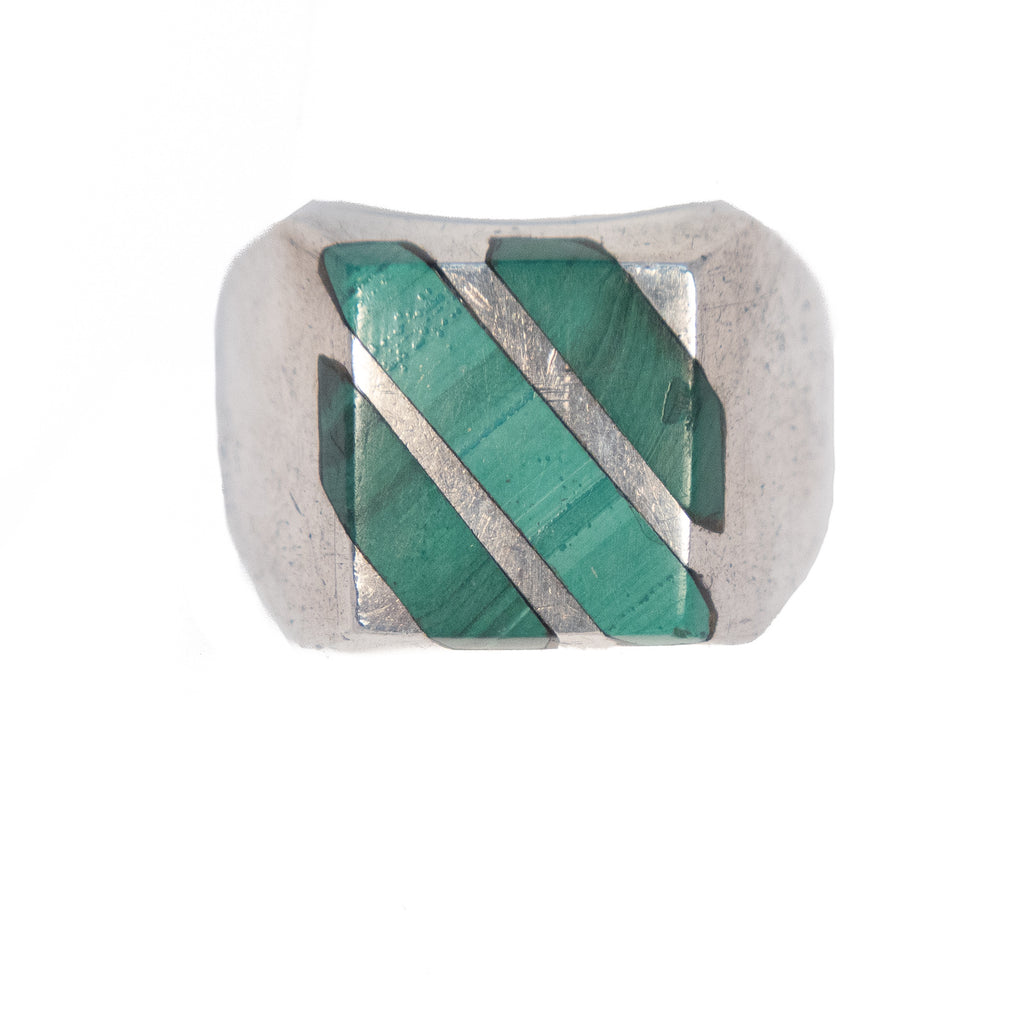 Malachite Inlay Ring Sterling Silver Mexico vintage - Rhinestone Rosie