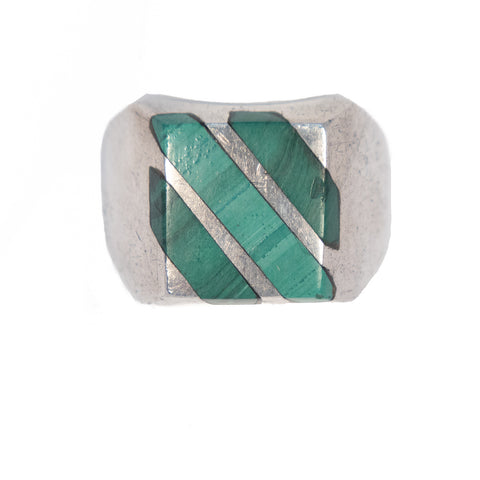 Malachite Inlay Ring Sterling Silver Mexico