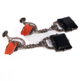 Marcasite Onyx Coral Necklace and Earring Set Art Deco vintage - Rhinestone Rosie