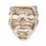 Mask Brooch dimensional cast metal bronze brass vintage antique - Rhinestone Rosie