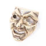 Mask Brooch dimensional cast metal bronze brass vintage antique - Rhinestone Rosie