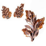 Matisse Renoir Enamel Leaf Brooch and Earrings Set vintage - Rhinestone Rosie