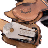 Matisse Renoir Enamel Leaf Brooch and Earrings Set vintage - Rhinestone Rosie