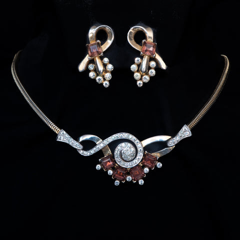 Mazer Purple Rhinestone Necklace and Earrings Set
